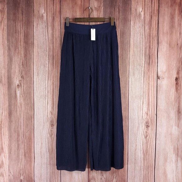 NWT Anthropologie Womens Size XS Delano Knit Wide Leg Pants Navy Blue $120 - Picture 1 of 12